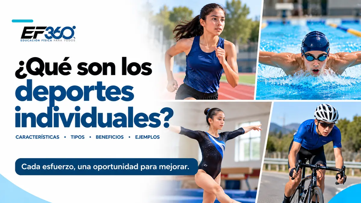 Estudiantes practicando atletismo, natación, gimnasia y ciclismo, imagen del artículo «¿Qué son los deportes individuales?» de EF 360.